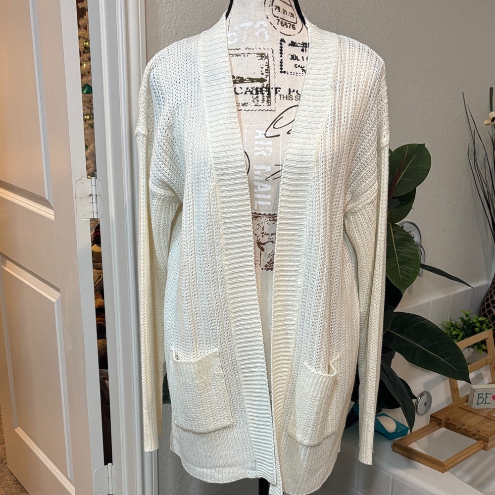 Women's Cream Open-Front Cardigan Sweater